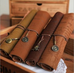 Free-shipping-Fashion-Delicate-Vintage-Pirate-Treasure-Map-Compass-Skull-Star-Pendant-Leather-Roll-Pencil-Case