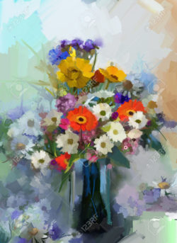 43544167-Vase-with-still-life-a-bouquet-of-flowers-Oil-painting-Stock-Photo