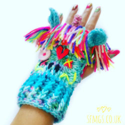 crochet multi color gloves