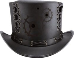 Steampunk-Synch-II-Top-Hat-Black-Engraved-Finished-Leather-with-Crossed-Tie-Band-Medium-7-7-18-in-0-0