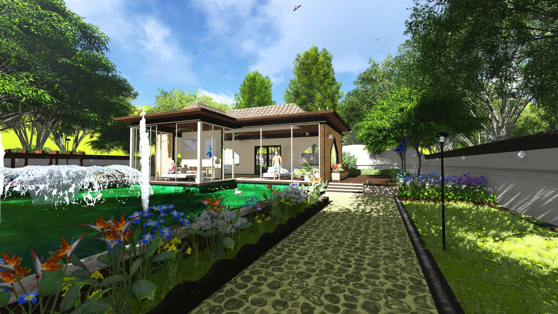 Deluxe Garden Villa 3d Landscape Revitlumion Model Youtube Garden
