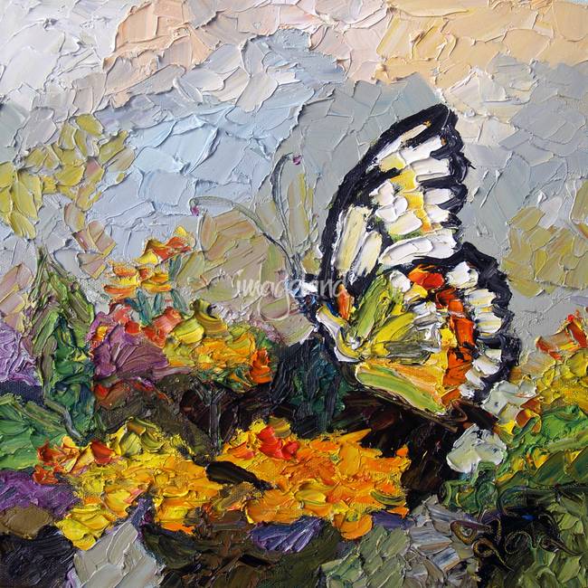 Butterfly-on-Lantana-Oil-Painting-by-Ginette_art