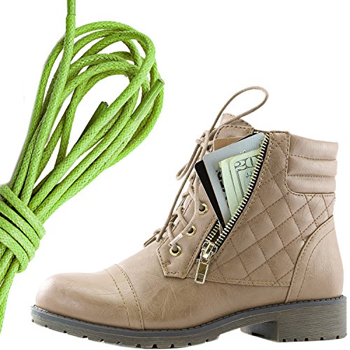 DailyShoes Womens Military Lace Up Buckle Combat Boots Ankle High Exclusive Credit Card Pocket  Lime Green - B0752CMQ9J