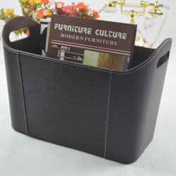 Fashion-leather-journal-storage-newspaper-magazine-racks-high-quality-leather-gift-basket-desktop-storage-baskets-basket
