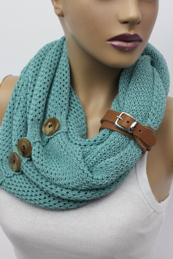Knit-button-infinity-scarf-Leather-cuffcircle-scarf-winter-scarfs-neck-warmer-cowl-birthday-gifts-women39s-accessory-fashion-scarves-by-OrganicScarf