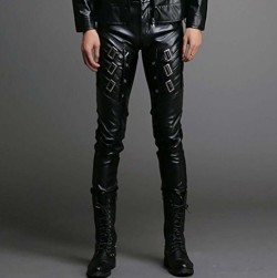Mens-Faux-Leather-Pants-Long-Skinny-Sports-Leather-Trousers
