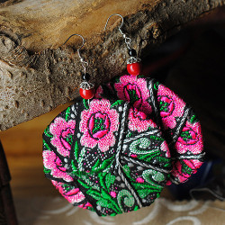 Oversize-Original-DIY-Chinese-Style-Floral-Embroidery-Handmade-Exaggerated-Round-Circles-Earrings-Red-Coral-Beads-Ethnic