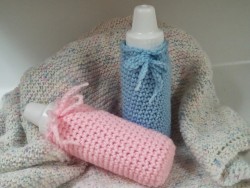 baby bottle cozies blue and pink