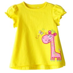 Girl-T-Shirt-Korean-Cartoon-Short-Sleeve-Children-Tee-Shirts-Pure-Cotton-Giraffe-embroidery-Baby-T