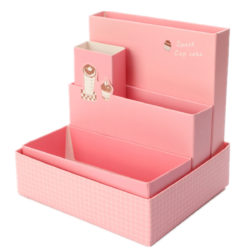 cute-DIY-fold-board-paper-storage-box-organizer-makeup-cosmetic-stationery-desk-decor-with-pink-color-for-small-makeup-desk-design-ideas