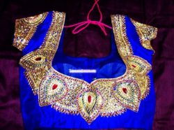 Blue_Embroidery_Short_Sleeves_Saree_Blouse