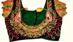 Green_Embroidery_Cap_Sleeves_Saree_Blouse