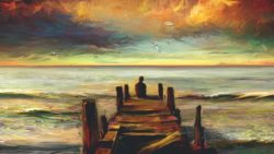 Lonely-boy-at-sea-watching-sunset-oil-painting-HD-photo