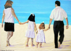 family walk hand painted portrait