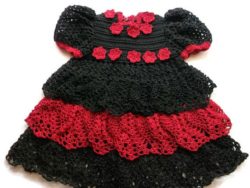 Baby Dress, Newborn, Preemie and Reborns, Doll handmade OOAK Crochet Dress in Black n Red