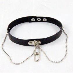 Punk-Gothic-Black-Leather-Choker-Dangle-Chain-Buckle-Collar-Necklace-B00V67PZT2-2
