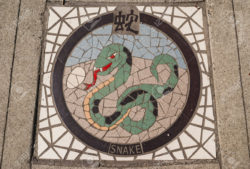 VANCOUVER, CANADA - MAY 16, 2007: The Snake, one of twelve symbols of the Chinese Zodiac Mosaic in Chinatown, located between China Gate and Dr. Sun Yat-Sen Park in Vancouver Chinatown.