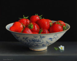 Still-life-with-strawberries-in-a-Chinese-bowl-and-strawberry-flower