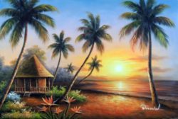 hawaii-beach-house-sunset-pacific-ocean-palm-tree-24x36-oil-on-canvas-painting-db1aafebcf07b3ca5842a67430bd3a44