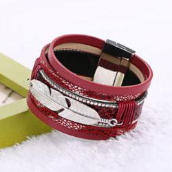 2017-New-Fashion-Alloy-Feather-Leaves-Wide-Magnetic-Leather-bracelets-bangles-Multilayer-Bracelets-Jewelry-for-Women