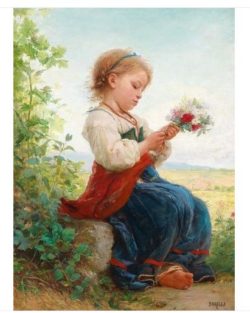 Art-oil-painting-lovely-little-girl-playing-with-flower