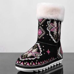 Discount Embroidery Women Flats Shoes Women Round Toe Snow Boots Winter Full Grain Leather Black Ankle Boots Motorcycle Sale Hot Online 105