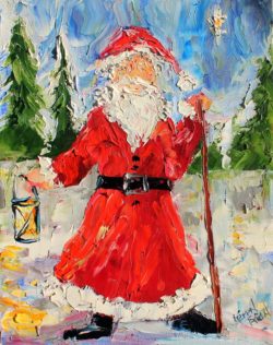 Original oil painting Santa Clause Kris Kringle Christmas palette knife fine art by Karen Tarlton eBay 017i