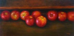 still-life-oil-painting-fuji-apples-on-wooden-shelf