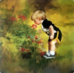 painting- boy smells flowers