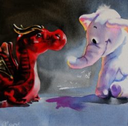 dragon_vs_heffalump_small_still_life_painting_wate_other_still_life__still_life__5a0e9a0265c0b52d3ec50ee2e1f26141