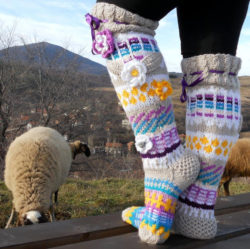 knitted socks with flowers