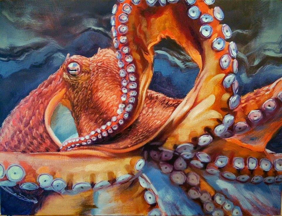 amazing octopus oil painting.
