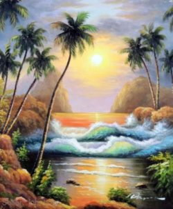 island-sunset-cove-waves-ocean-shore-palm-trees-stretched-20-x-24-oil-painting-61b5446f8f831220718999e1356b0aee