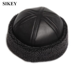 HL014-NEW-mens-Beanie-Black-Sheepskin-Shearling-Fur-Hat-Real-Leather-Warm