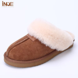 Real-sheepskin-leather-fur-lined-women-home-shoes-winter-slippers-for-indoor-shoes-half-slippers-brown