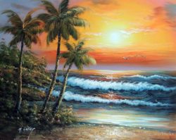 framed-hawaii-sunset-surf-beach-palm-trees