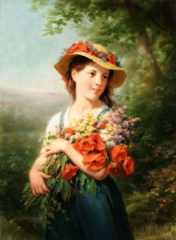 ZOPT459-little-girl-with-hat-flowers-hand-painted