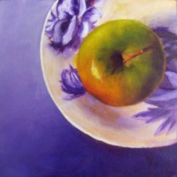 apple_oil_painting__still_life__green_apple_on_violet__marina_petro