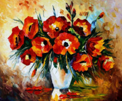 Famous Oil Paintings Of Flowers Red Flowers Palette Knife Oil Painting On Canvas Leonid - Drawing Art Gallery