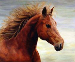 Hand-Painted-Horse-Oil-Painting-on-Canvas-Wall-Art-A-Running-Brown-Horse-Front-on-Beach