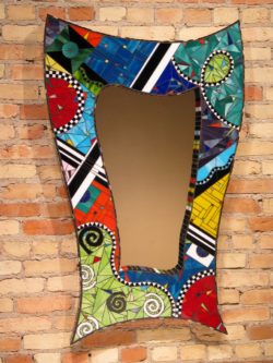 Glorious-Wall-Mirror-Which-is-Decorated-with-Adorable-Mosaic-Design-Ideas-with-Colorful-Nuance-Placed-on-Remarkable-Brick-Wall