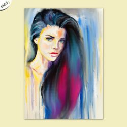 Hand-Painted-Long-hair-fashion-girl-Oil-Painting-for-sale