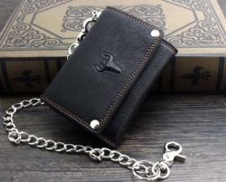 New-Mens-Boys-Biker-Leather-Trifold-Money-Credit-Card-Wallet-w-Metal-Chain-Gift