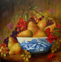 12x12 pears, cherries, purple grapes in spode bowl