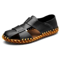 Men Trendy Hollow-out Anti-slip Leather Sandals