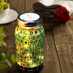 BRIGHT ZEAL Decorative Mosaic Glass Lights with Starry LED String Light (7quot Jar  GREEN  6hr Timer  Battery Included) - Decorative Jars with Lids - Mason Jar Lights - LED Jar Decorations 1161R