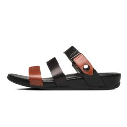 Fitflop Gladdie Leather Slide Sandals Black Tan UK528 Fitflop Shoes Sale 528_2_LRG