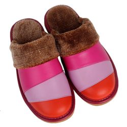 CWAIXXZZ plush slippers Leather slippers girls stay winter Leather Cotton slippers indoor male thick non-slip floor warm home slippers couples 26 suitable for 37-38 yards Red B078RKQ3