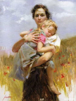 High-quality-Pino-Daeni-Art-for-sale-calm-mom-oil-on-canvas-woman-painting-Mother-and