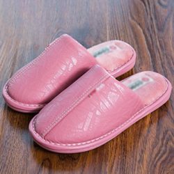 Longless Leather slippers autumn and winter pure color lint slippers women warm non-slip pu leather interior home slippers men B078KF8J2Y